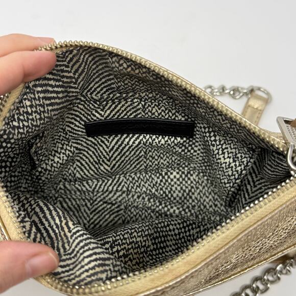 Rebecca Minkoff Mini MAC Metallic Gold Leather Crossbody Bag Silver Chain Strap - Picture 6 of 7